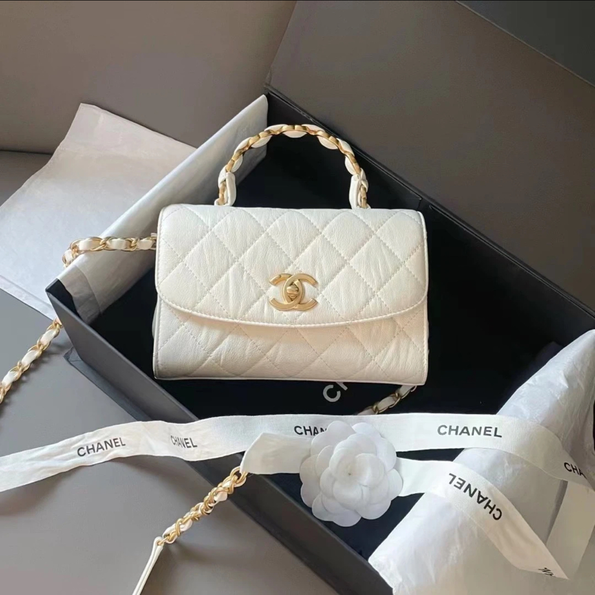 99新 Chanel/香奈儿 Chanel白金handle flap手柄25110016-01