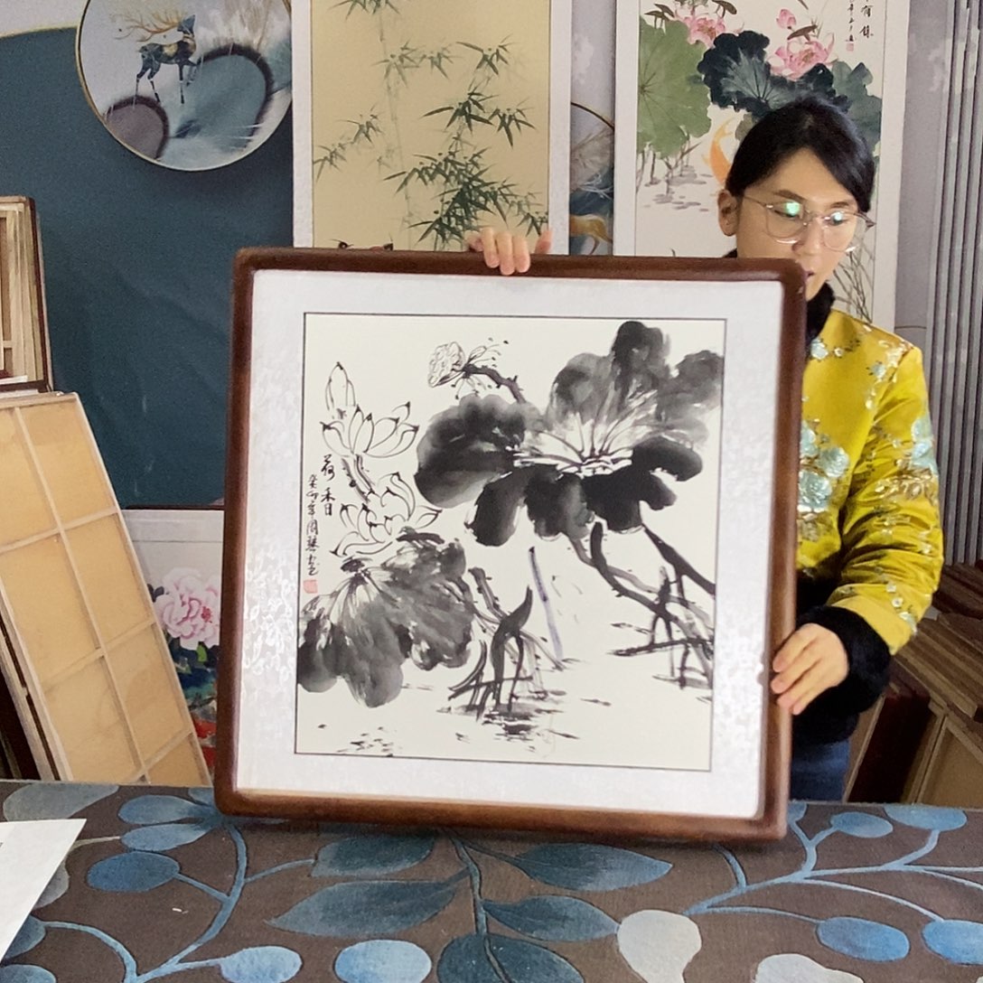 国画手写手绘带框包邮国画作品62✖️62