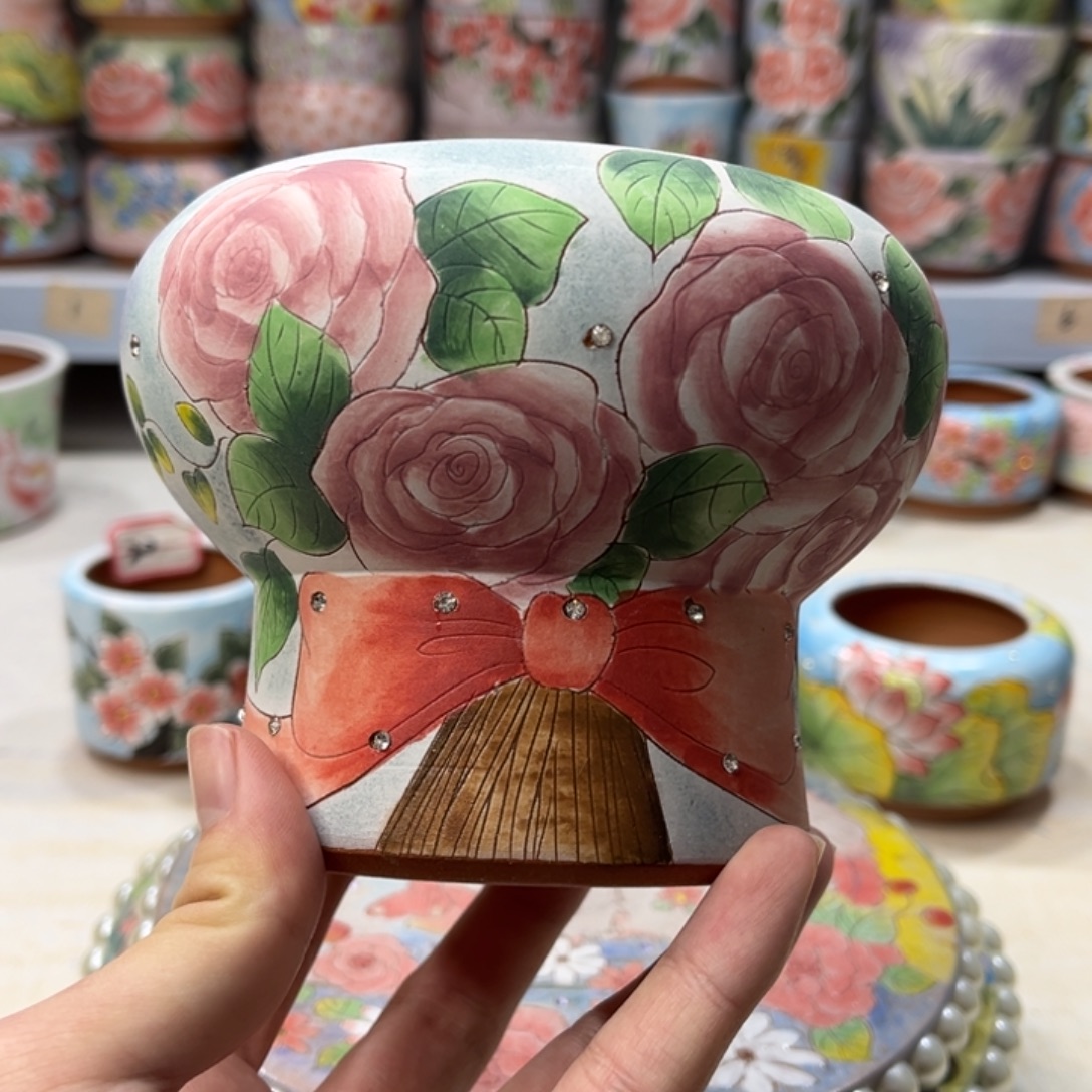 红陶泥手绘多肉花盆开播福利