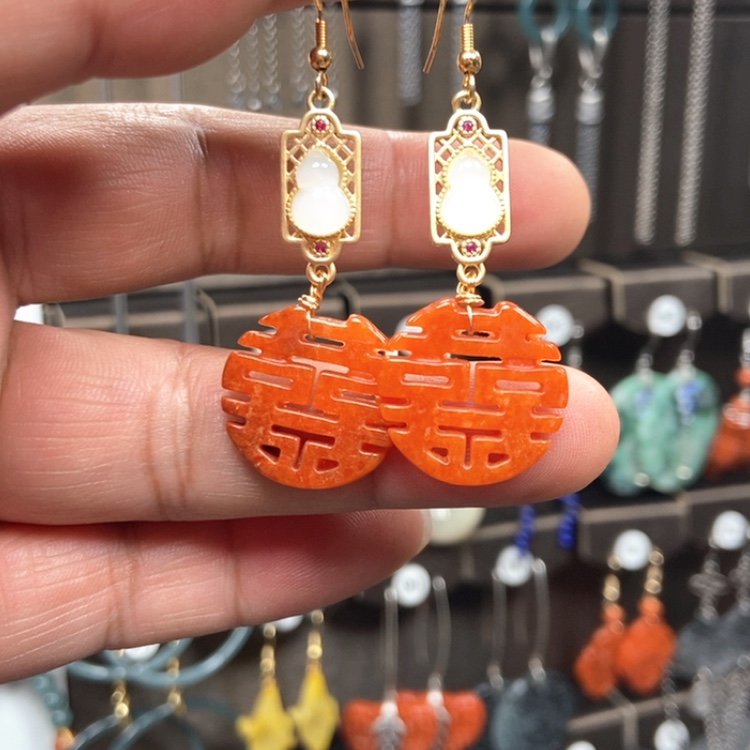 【闪购商品】翡翠耳饰银S925镀金镶嵌优化耳饰