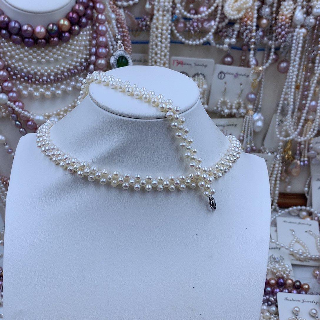 项链银S925镶嵌淡水珍珠雪*白