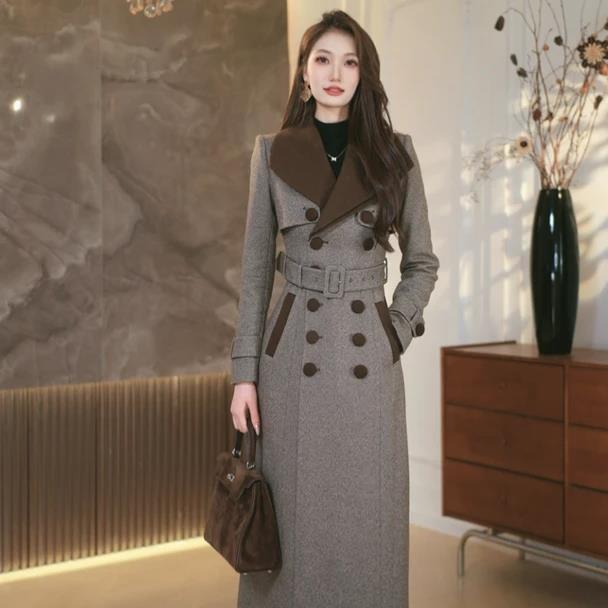 2025春秋新款气质长袖风衣3732外套女装修身收腰