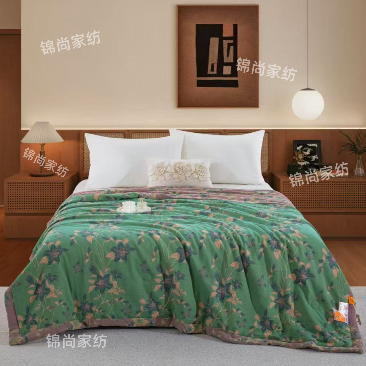 【绿意—单人被】1.5*2.0米全棉双层纱被子可机洗（带包装）