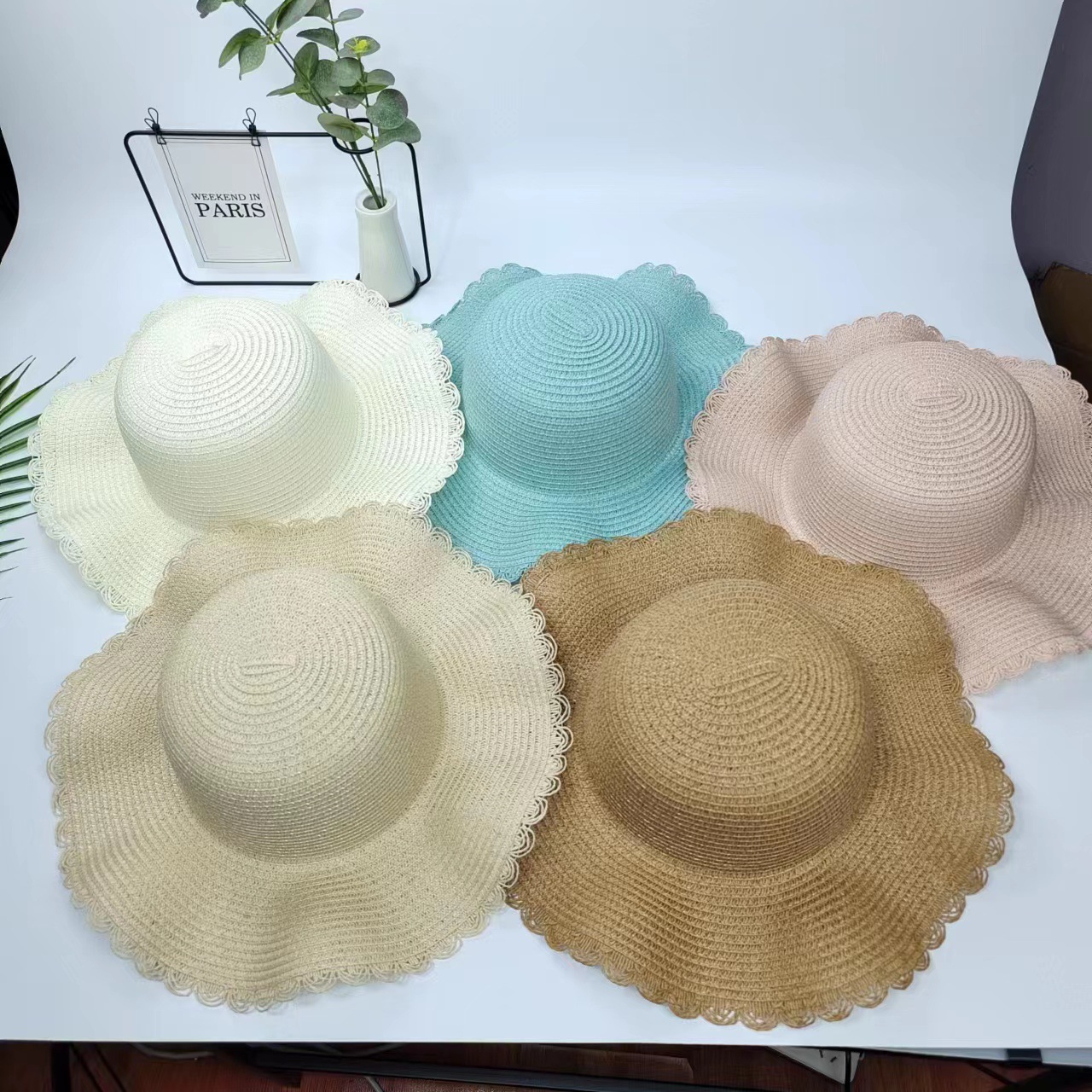 草帽 光板帽胚景区波浪帽工厂 DIY帽子夏天太阳帽凉帽