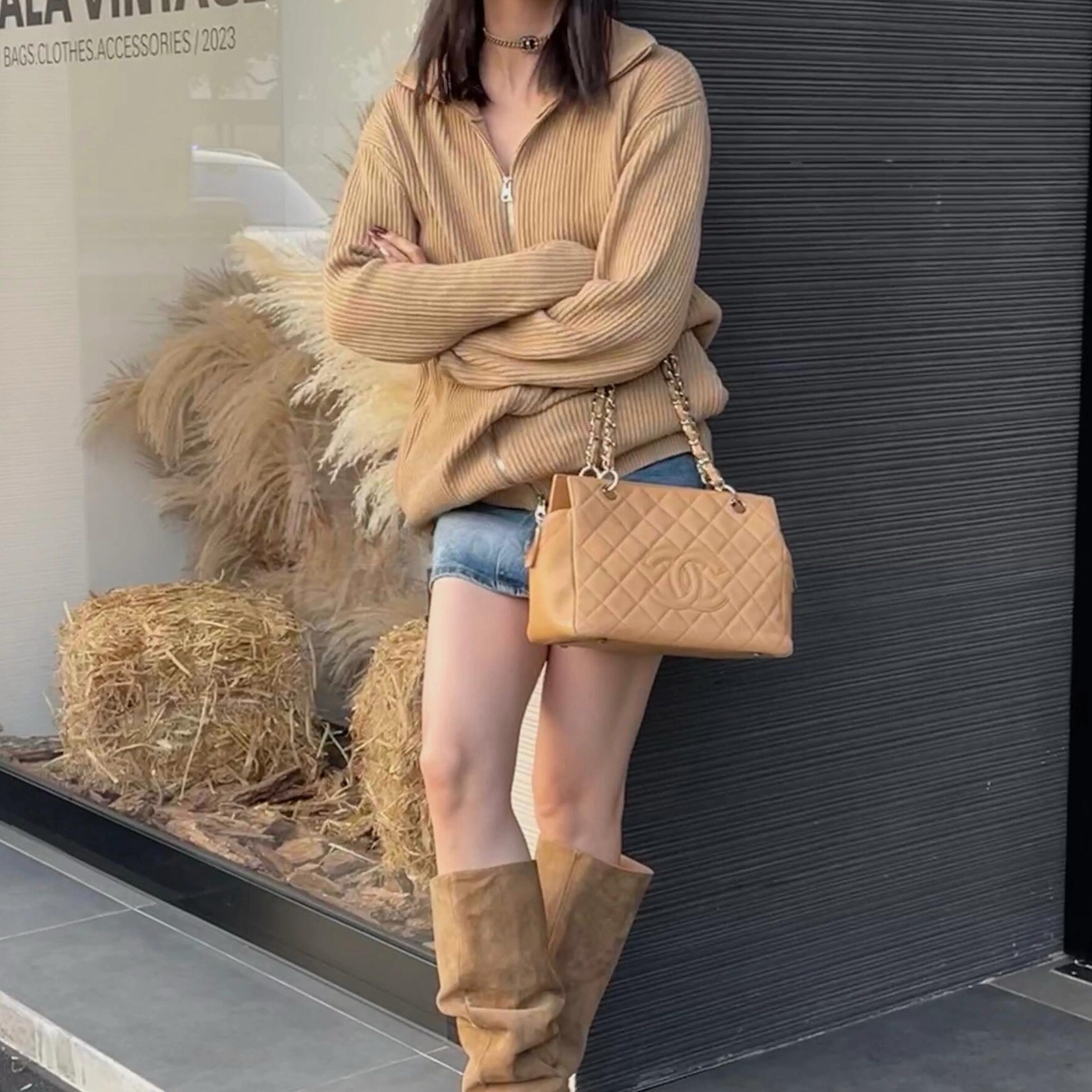 95新 Chanel/香奈儿 ppt奶茶色荔枝纹单肩包/甄选