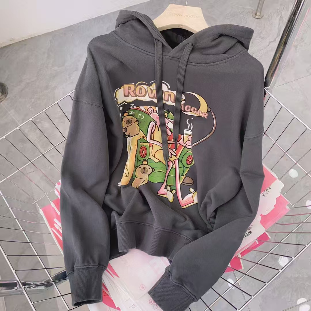 YD-韩系！重工印花刺绣晚安豹连帽卫衣宽松版上衣女 2467