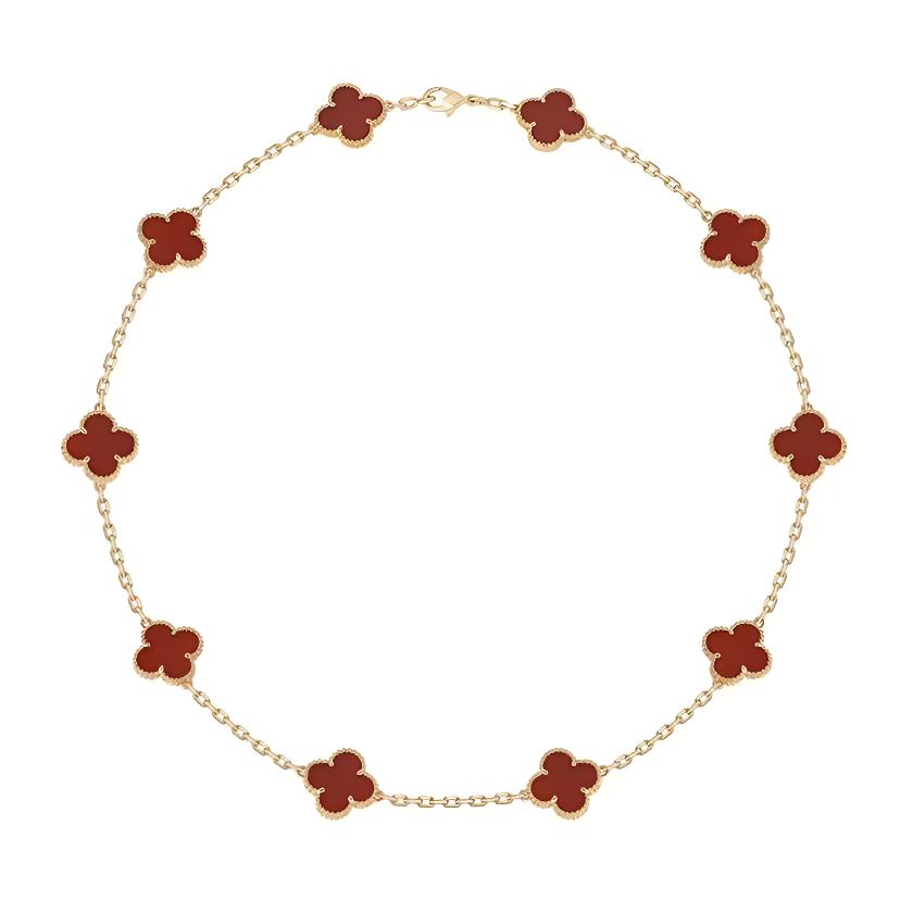 合金项链 镀K金 四叶草十花项链CNC金色