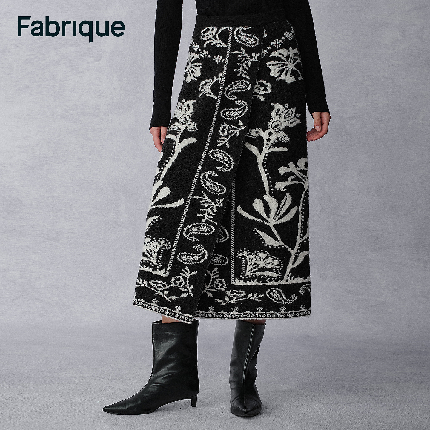 Fabrique Cloe 紫标佩斯利提花绵羊毛围裹式针织半裙