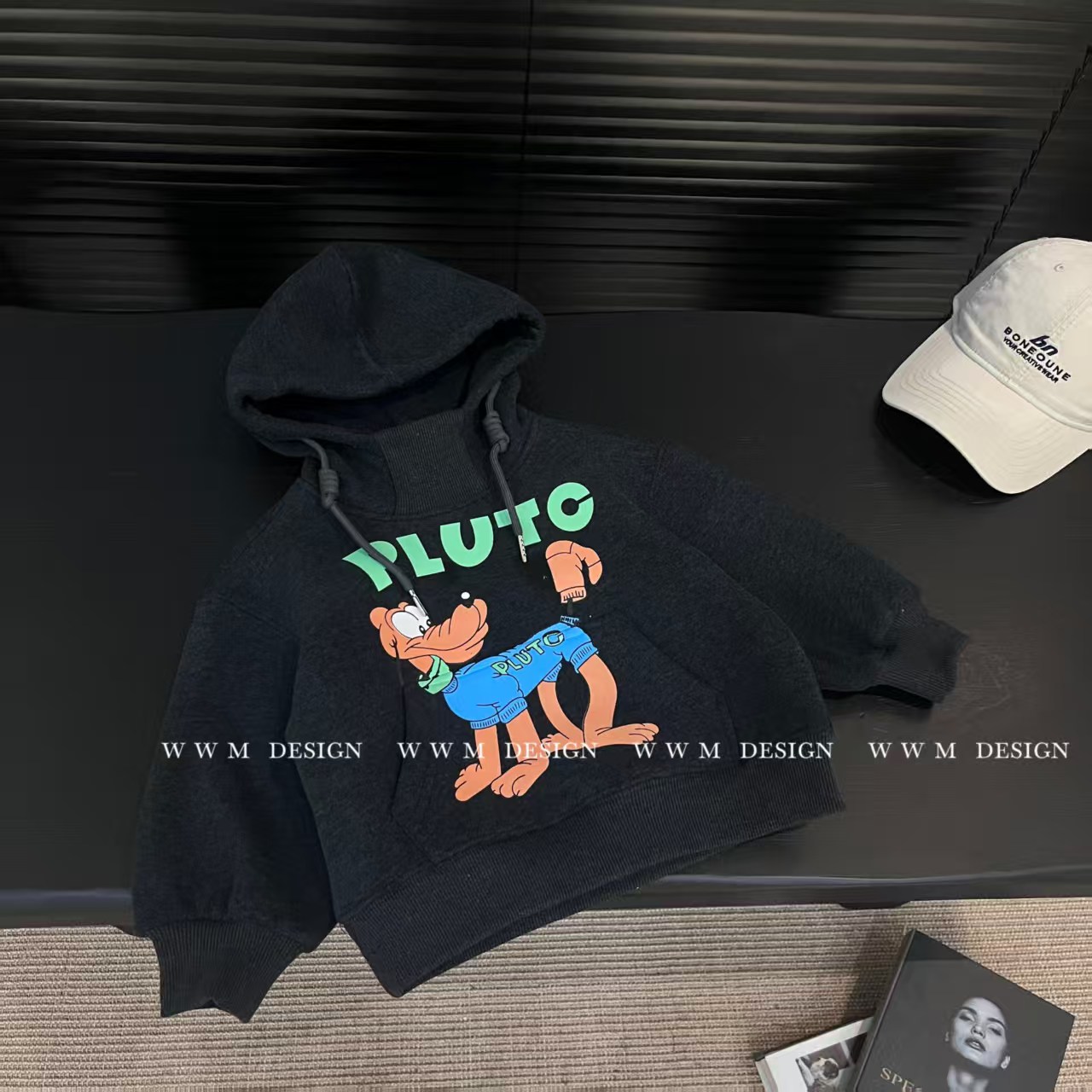 【现货】【文文妈】男女童冬季新款韩版简约加绒休闲卡通连帽卫衣