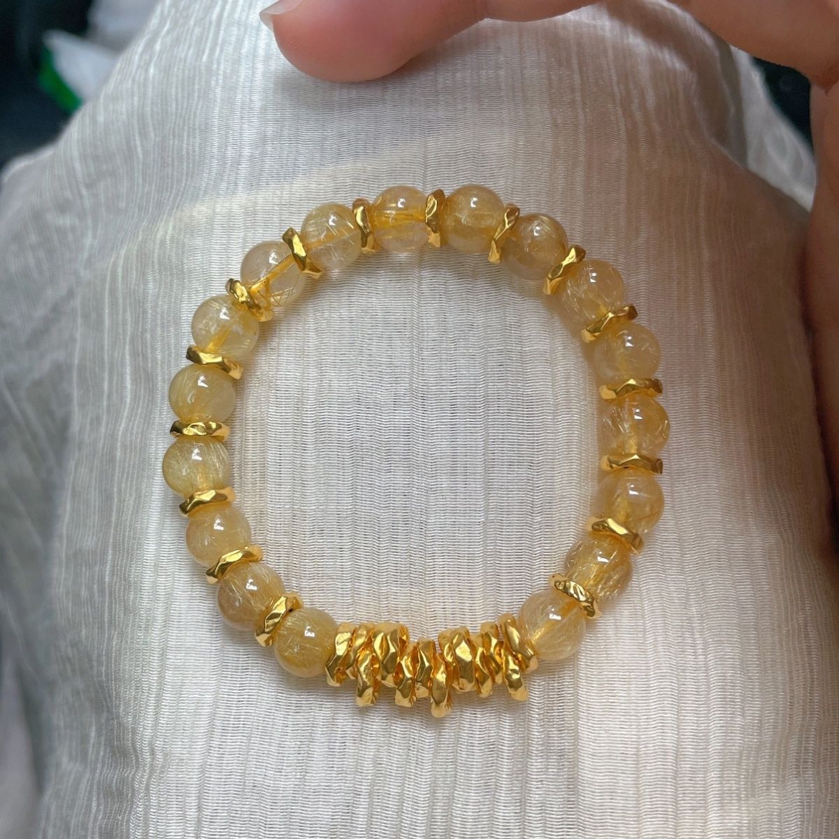 爆款国风新中式腰缠万贯仿金发晶手串盘缠手链