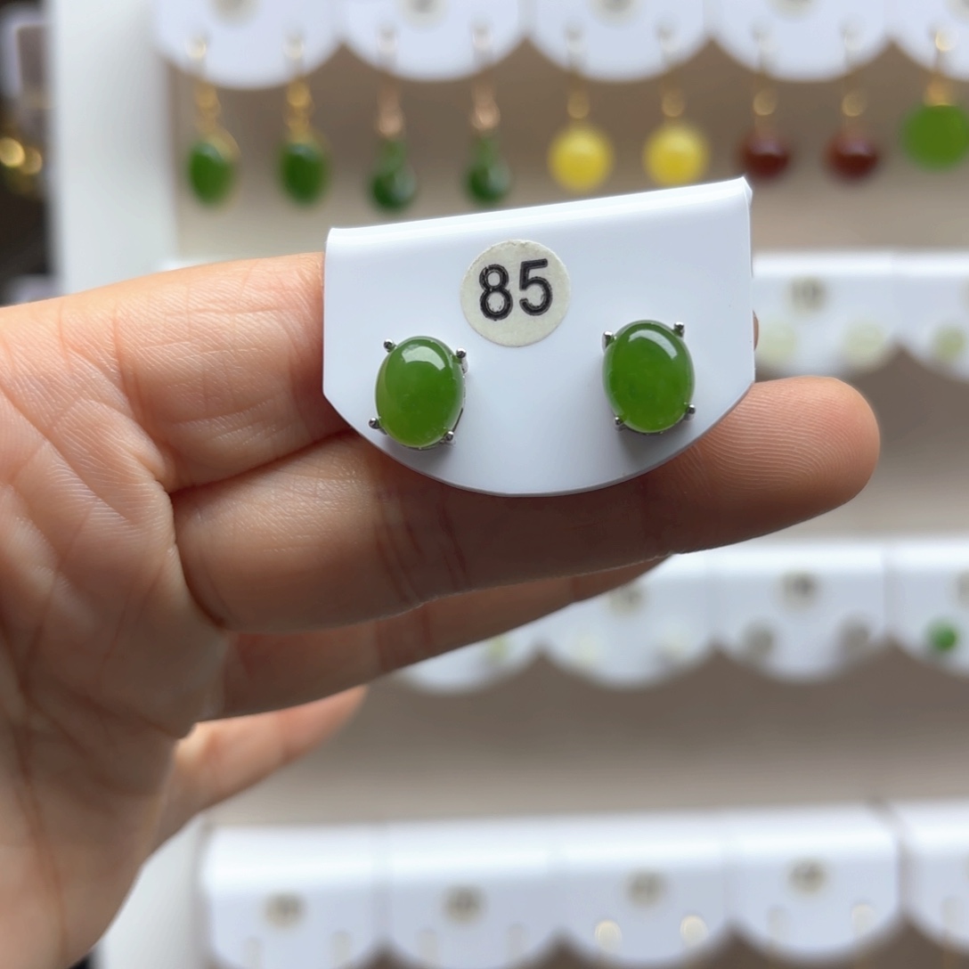 和田玉耳饰银S925镶嵌