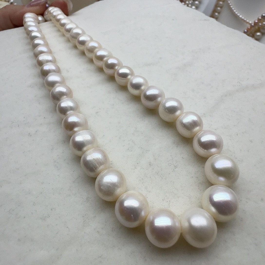 淡水珍珠颈饰银S925镶嵌10-11近正圆微瑕50厘米