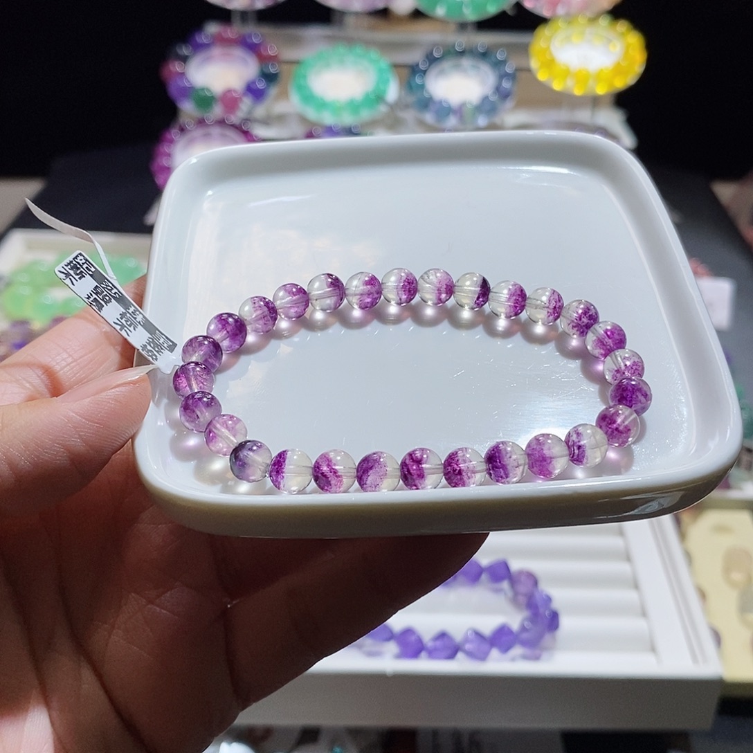 未镶嵌手链萤石稀有色 紫幽灵聚宝盆7加