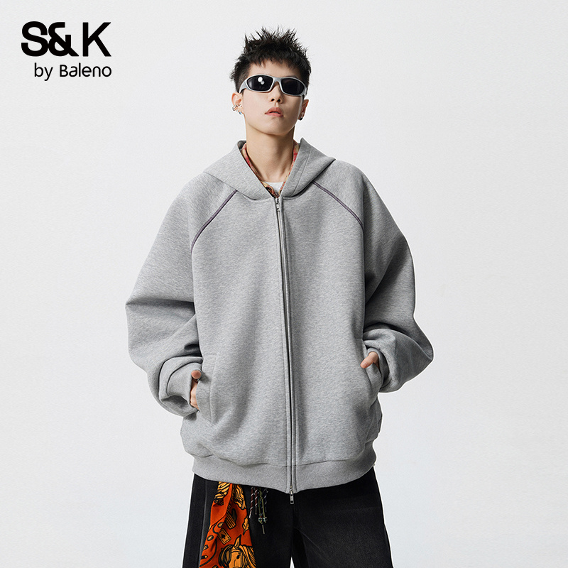 班尼路潮牌开衫连帽卫衣秋冬季宽松百搭拼接帽衫美式休闲情侣夹克