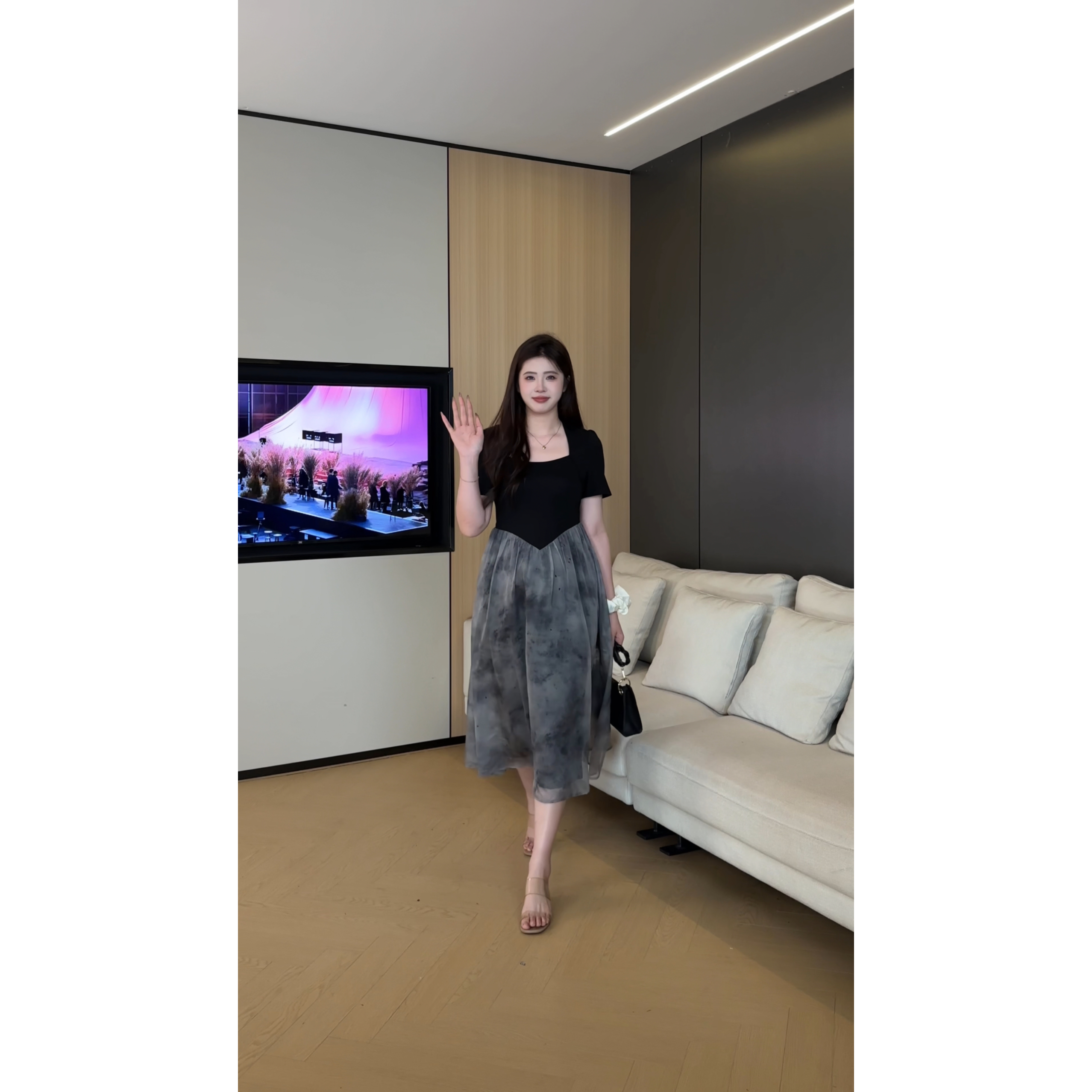 琦琦微胖定制~新中式丁达尔风拼接设计舒适收腰显瘦连衣裙LQQ014
