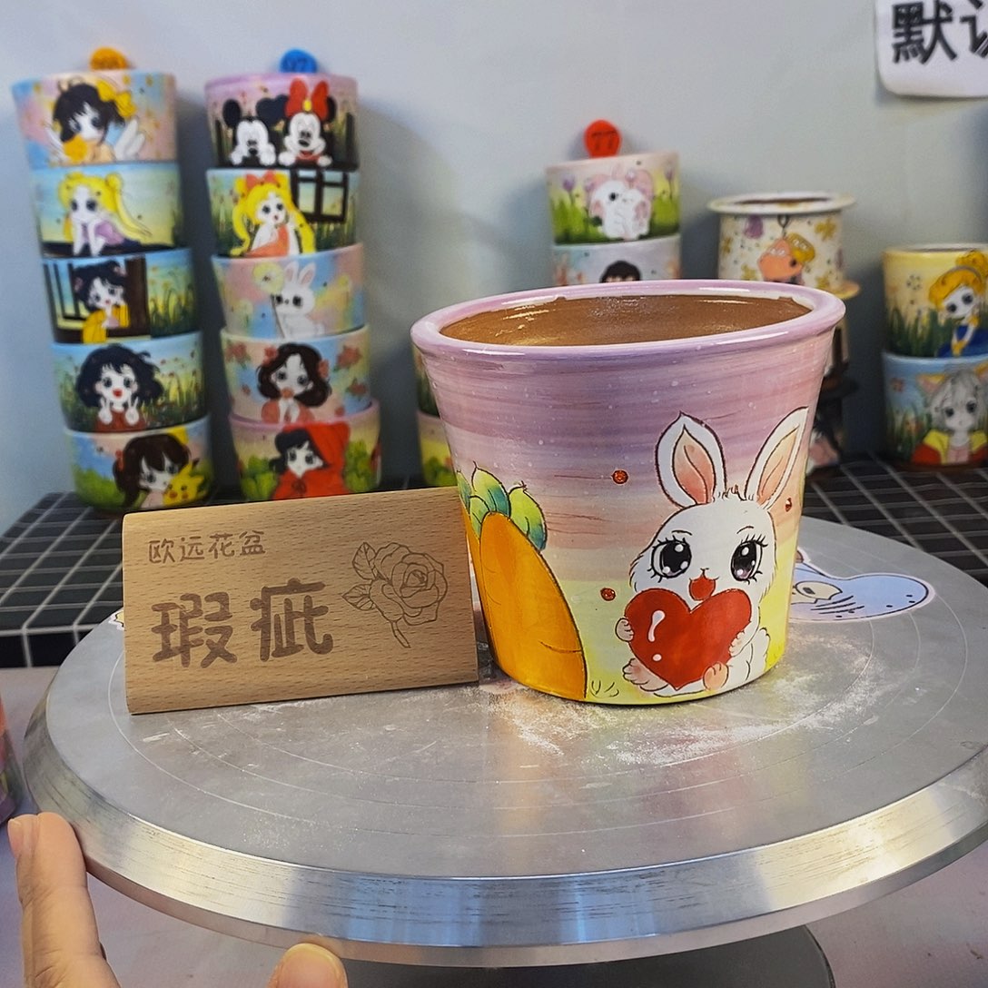 紫砂花盆红陶手绘花盆