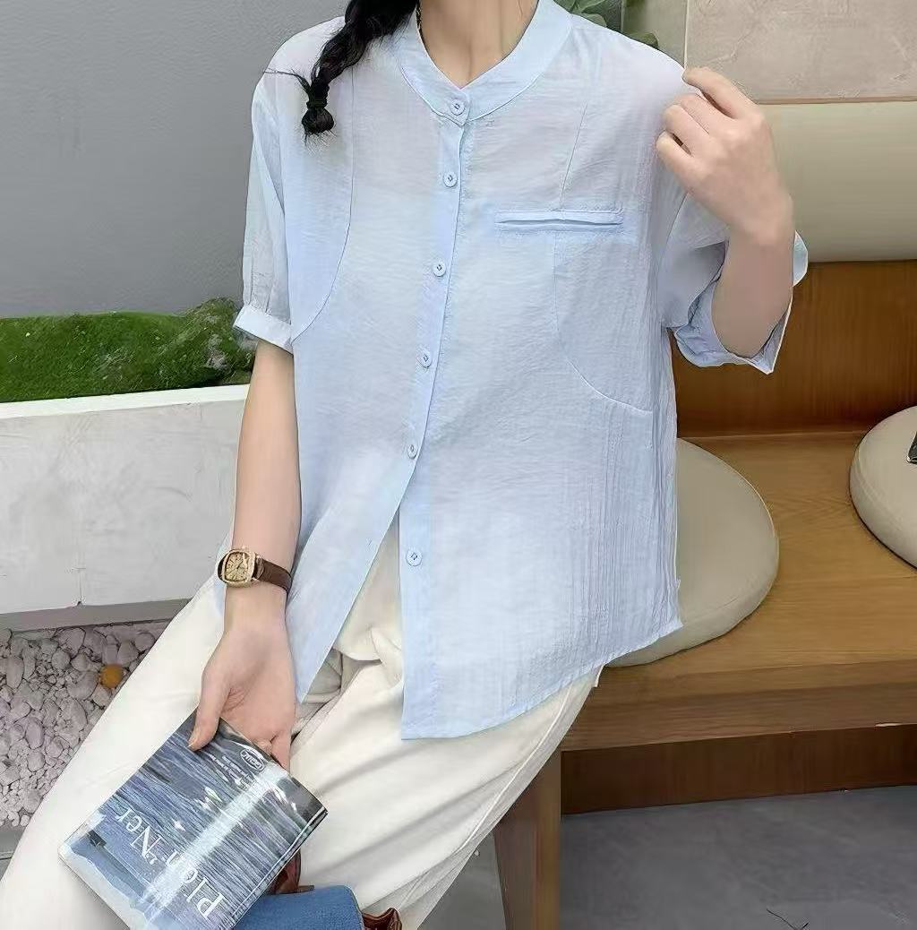 C398浅蓝时尚小衫短袖衬衫9527