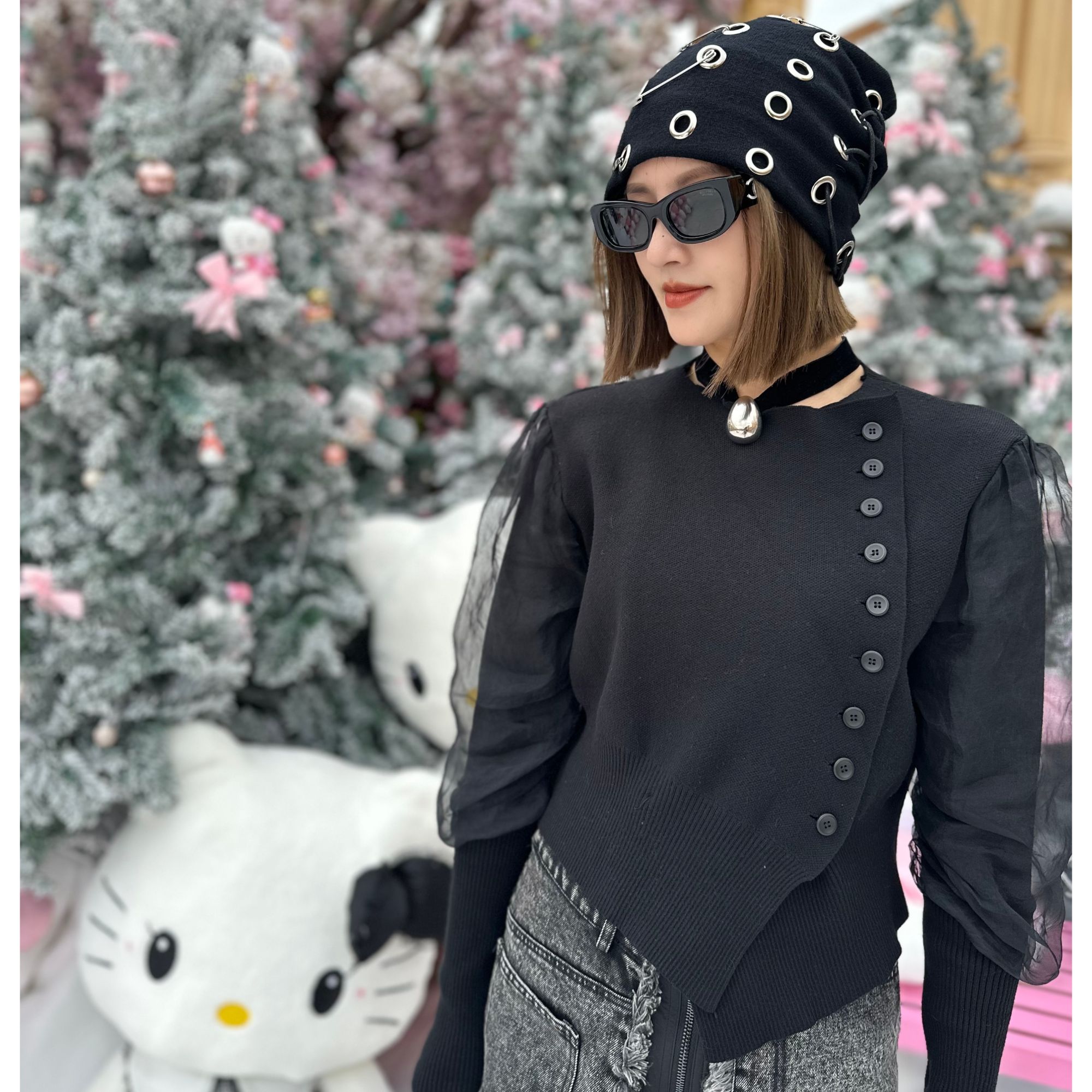 真丝泡泡袖针织毛针织衫打底毛衣女装长袖上衣