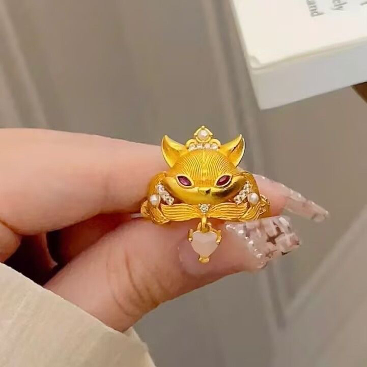 合金戒指 苏妲己新中式狐狸开口戒指首饰女高级感食指戒独特指环