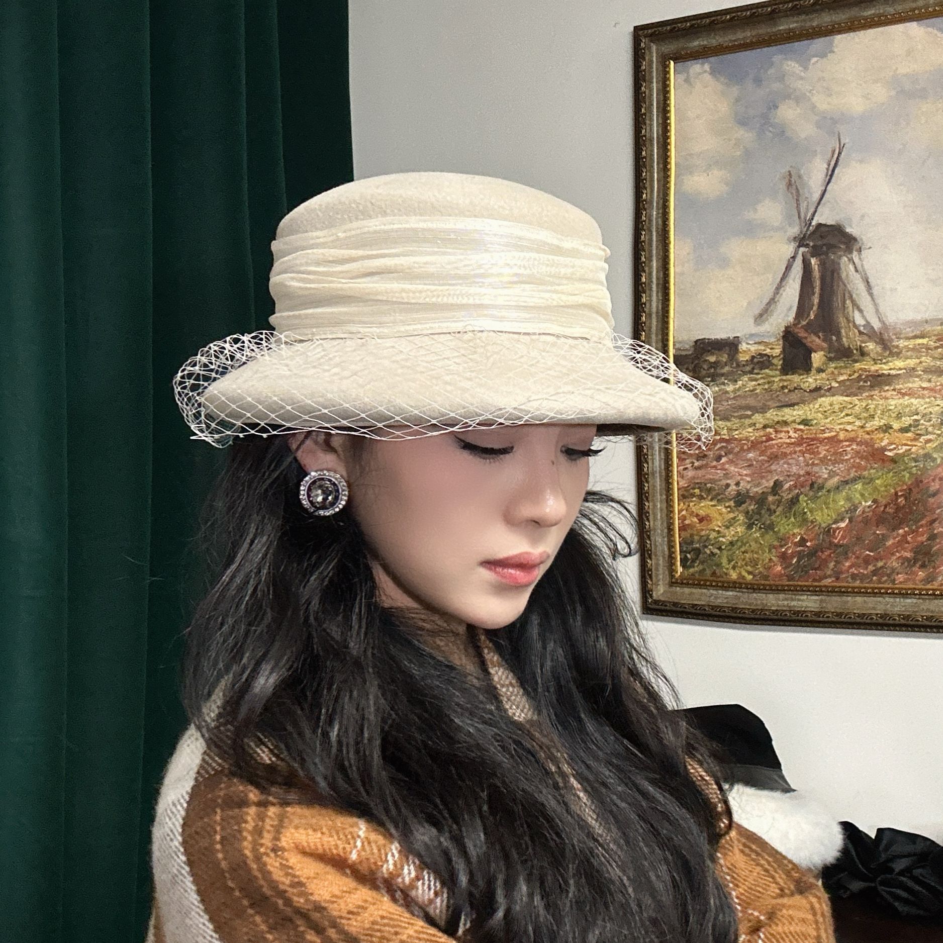 Moon Valley 小檐时尚复古网纱赫本帽MV6711