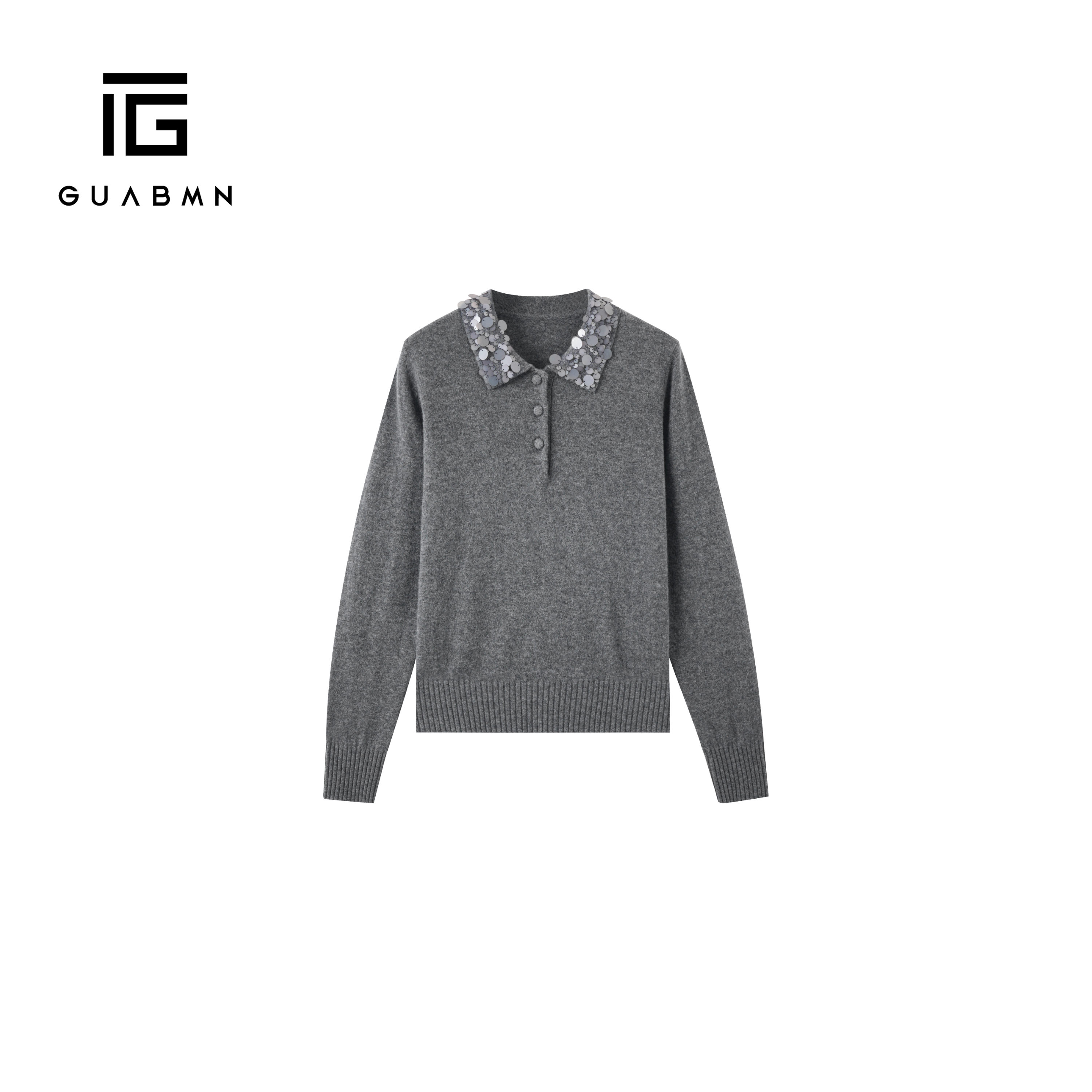 GUABMN2025冬季新款翻领亮片时尚针织衫通勤套头百搭软糯毛衣6106