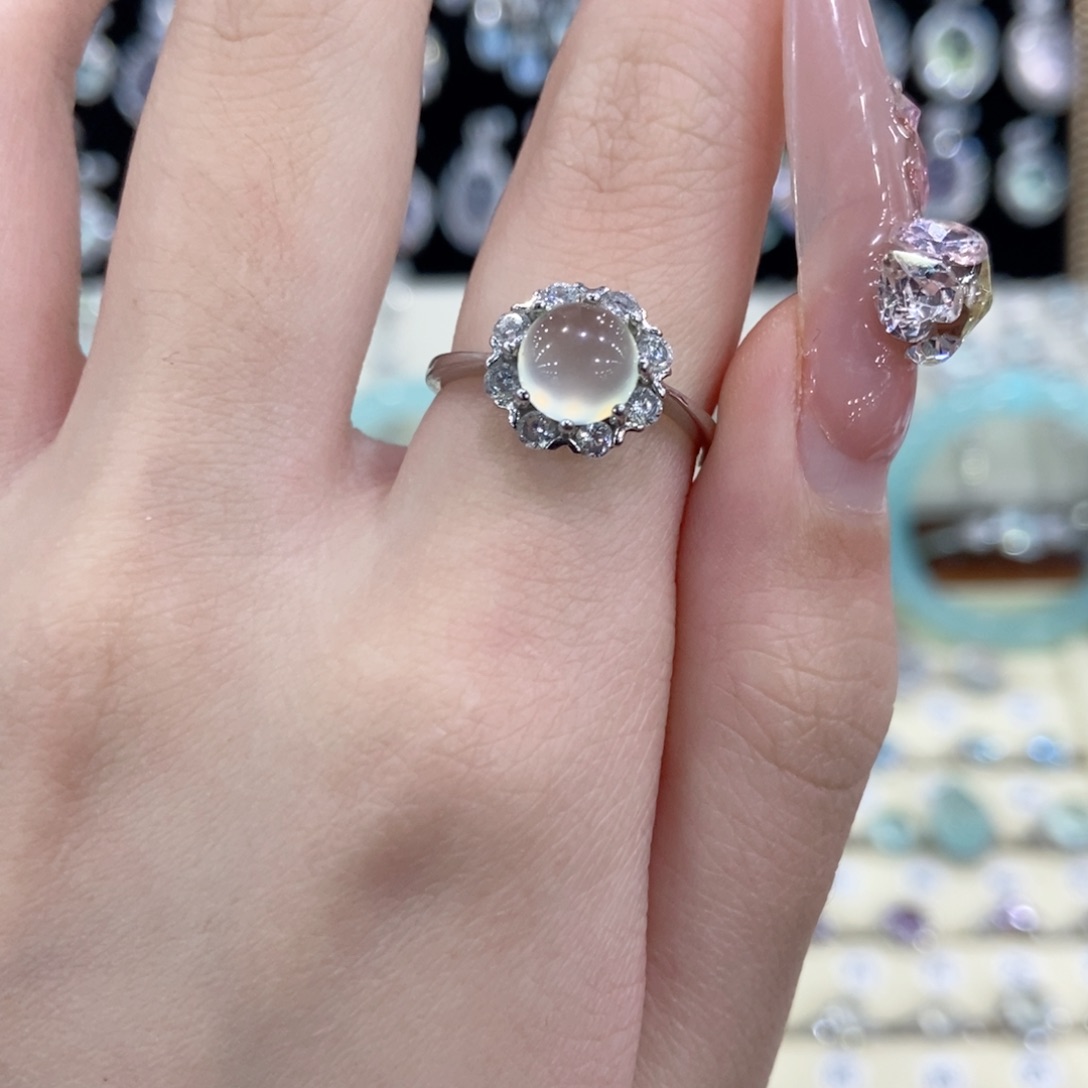 蛇纹石玉银S925镶嵌戒指