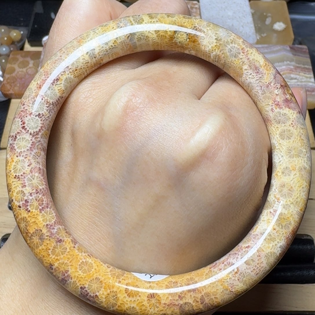 硅化玉60小彩花可盘，微骨骼未镶嵌