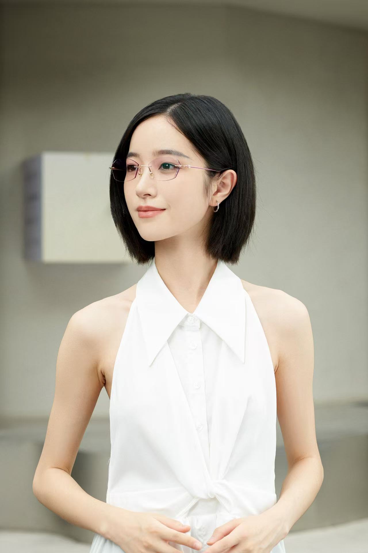 钻石切边无框眼镜北展新款时尚百搭男女钛气质网红复古透明超轻
