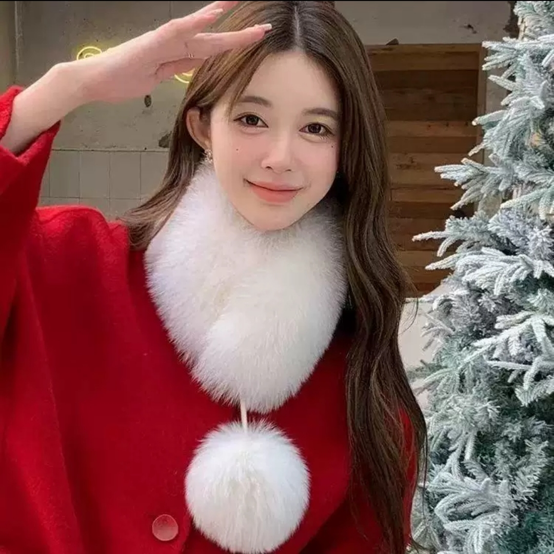 带球加厚双面围脖磁吸款仿狐狸毛女士秋冬保暖百搭皮草毛绒围巾女