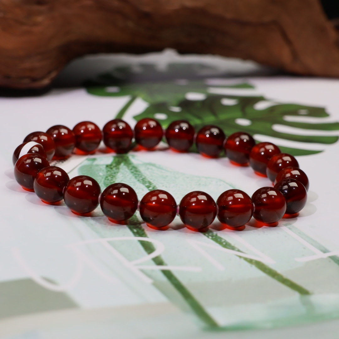 天然橙红石榴石手串单圈9毫米