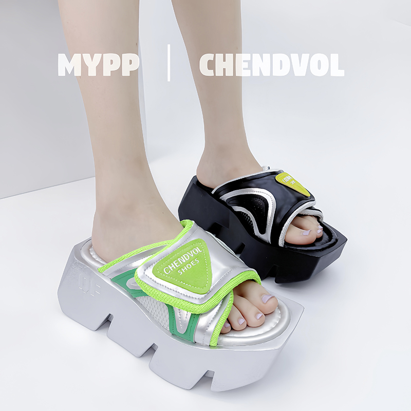 欧货厚底一字拖鞋女夏2025新款增高魔术贴小个子外穿凉拖DG3295-3