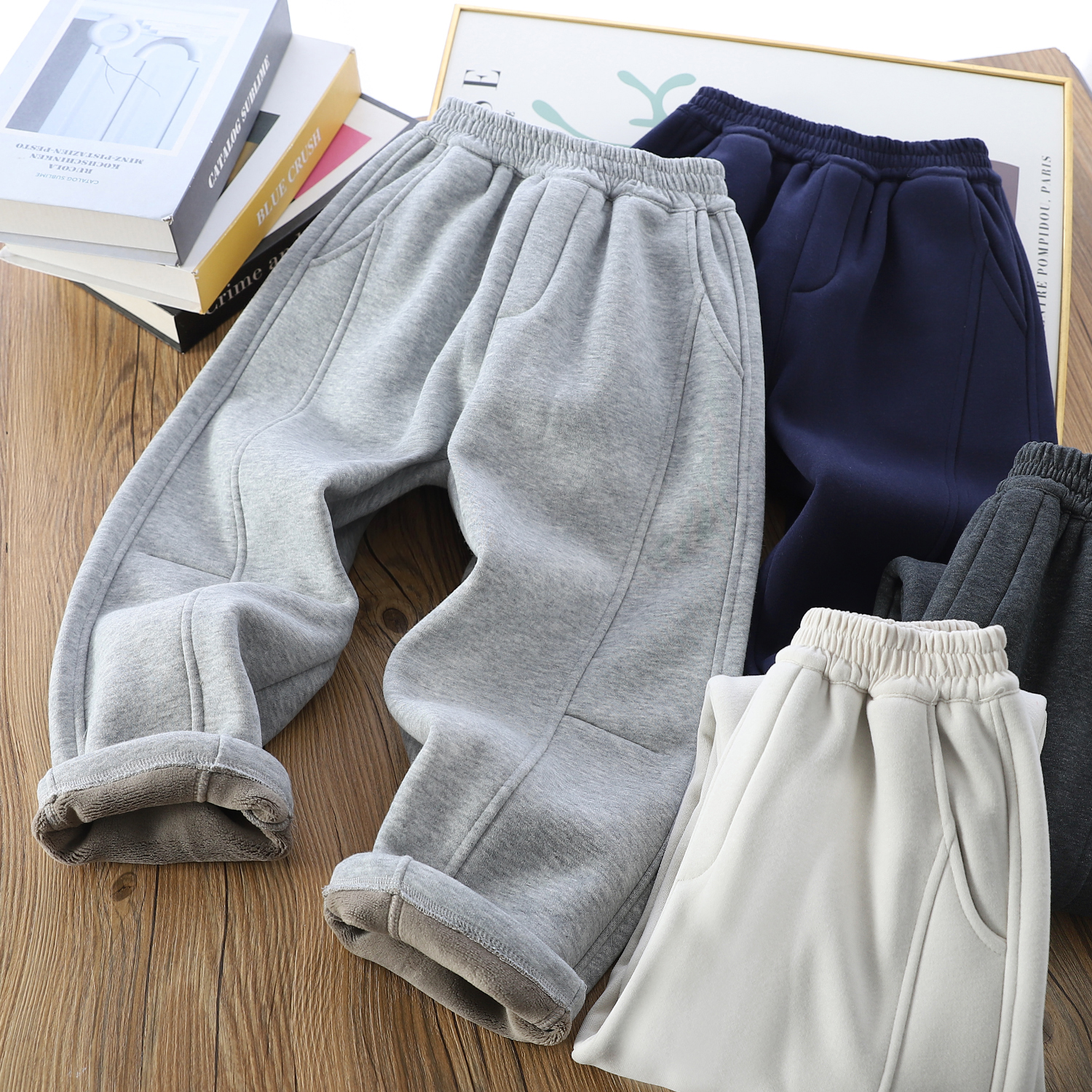 男童加绒裤子2025秋冬新款儿童密密绒保暖加厚裤拼接潮酷男孩卫裤