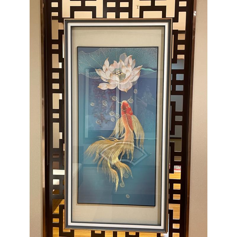 铜鑫铜亿《荷花鱼》手工铜板雕刻 玄关 茶室 餐厅 书房挂画