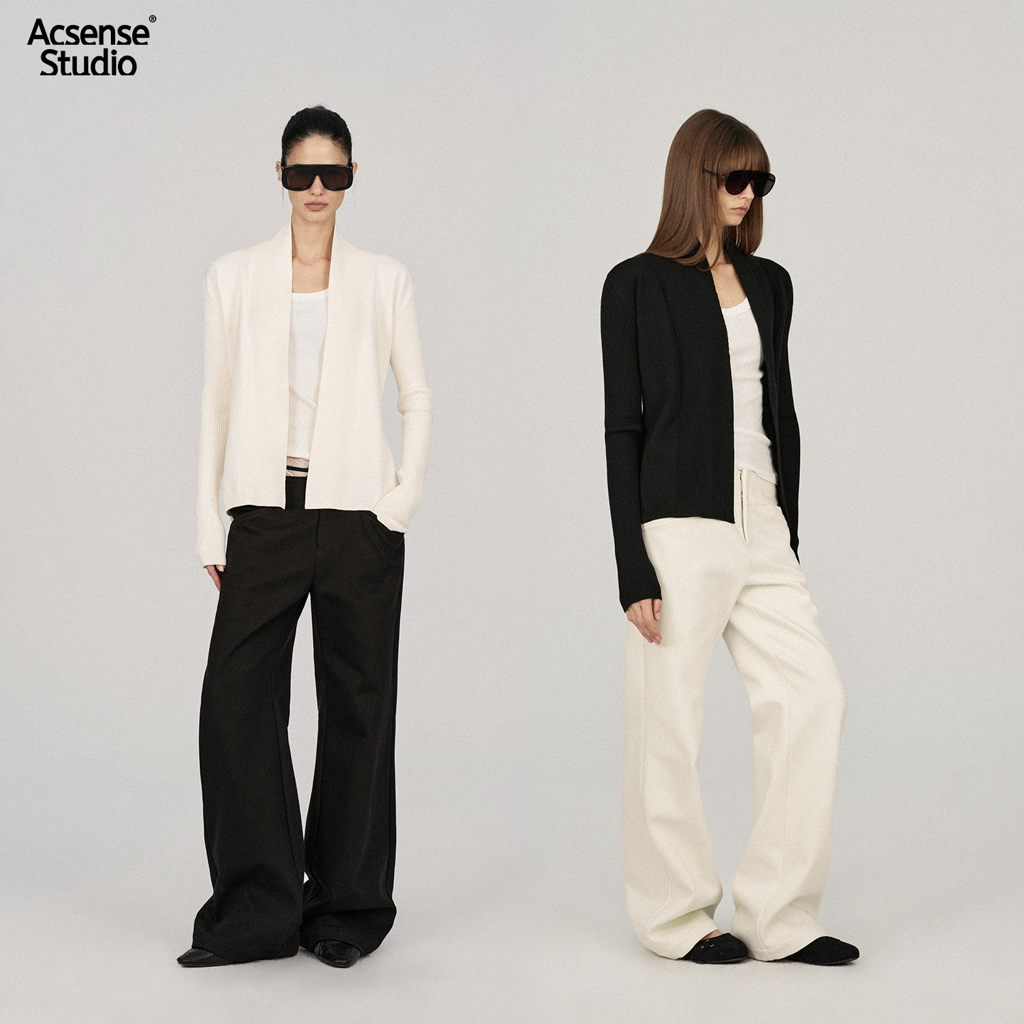 ACSENSE STUDIO 极简松弛坑条肌理感无扣针织开衫