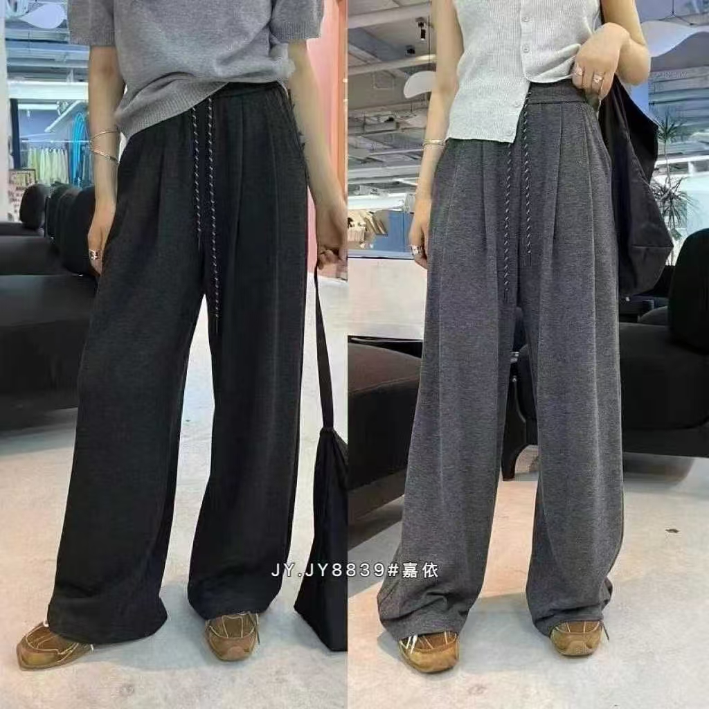 秋冬高腰显瘦加绒抽绳直筒糯米阔腿裤女款