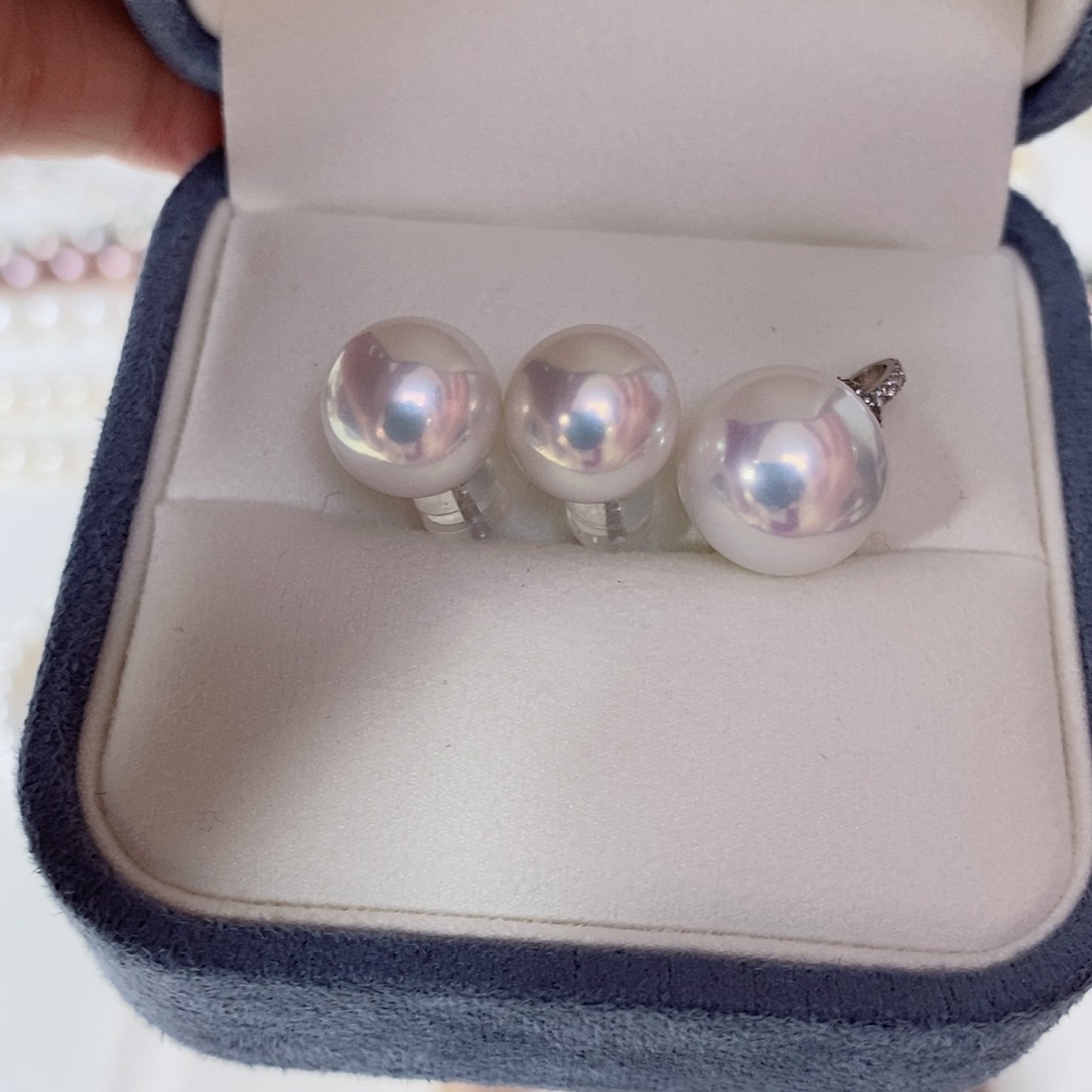 淡水珍珠套装18K金镶嵌10-12