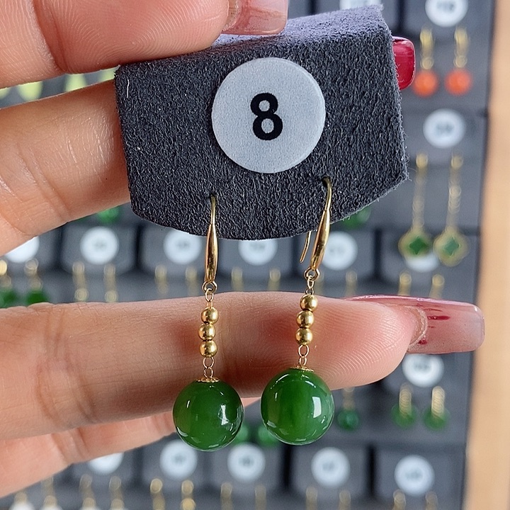 和田玉耳饰18K金镶嵌