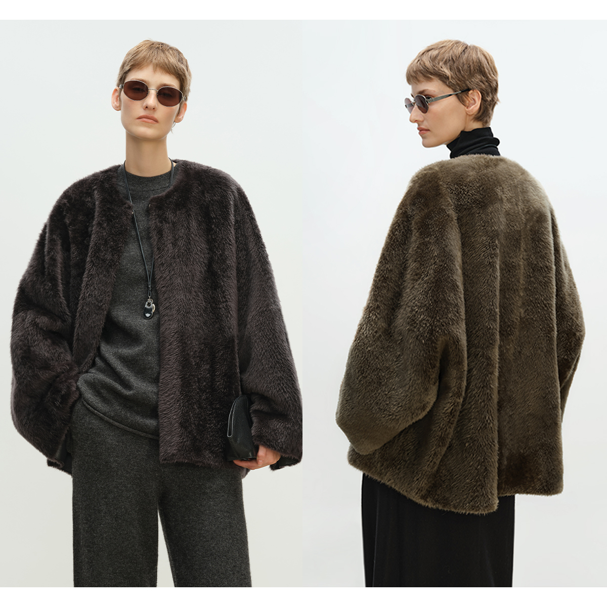 MSBEAST慵懒时髦斗篷感_西班牙星曼皮毛一体皮草短外套丨松弛意象