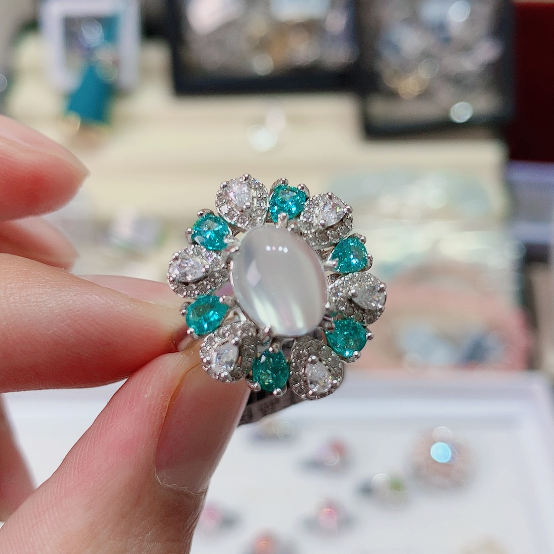 月光石戒指银S925镶嵌