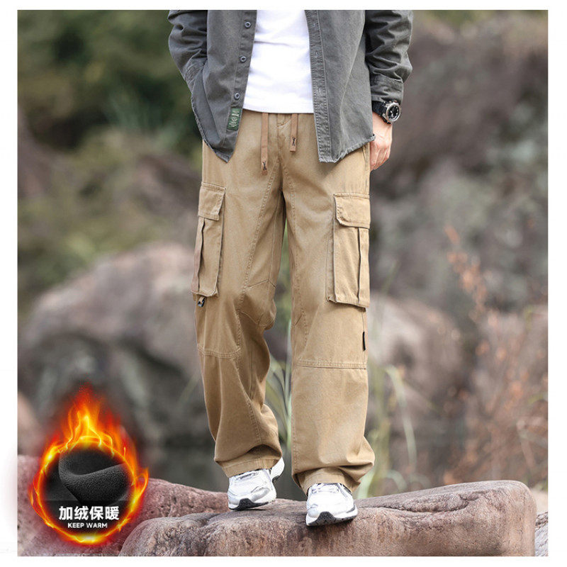 日系高端水洗重磅棉新款潮流宽松多口袋休闲裤垂感显高加绒工装裤