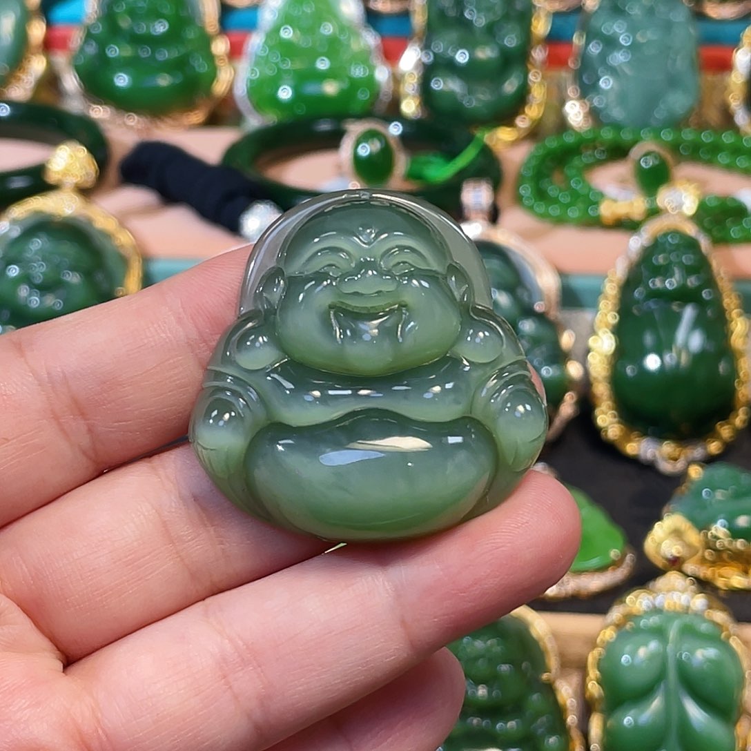 颈饰未镶嵌和田玉（碧玉）猫眼佛公40mm
