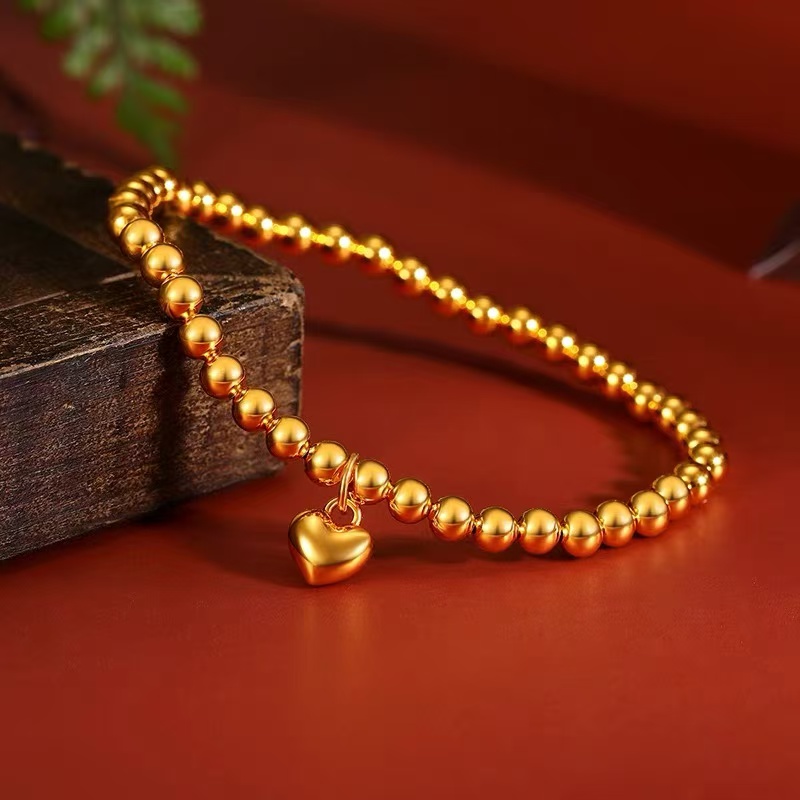 【A】AU092 18K金 圆珠心形手链