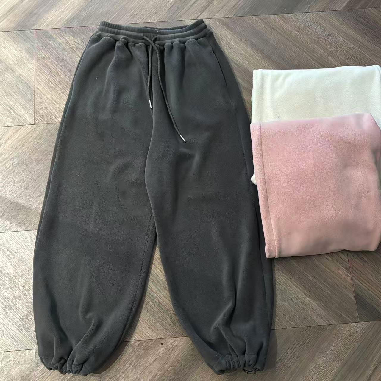 【轻奢】松紧腰加厚垂感2025冬季新款百搭抽绳摇粒绒卫裤