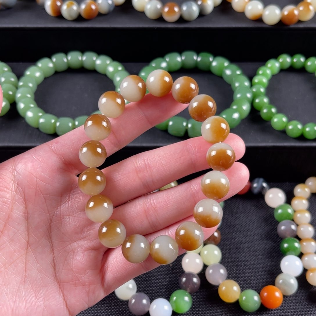 和田玉手串未镶嵌卡12无麻点聚宝盆