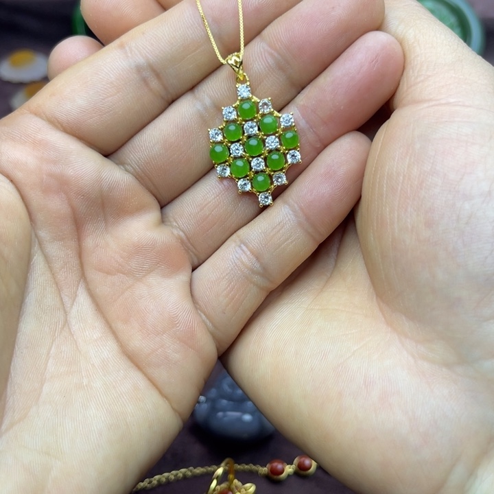 和田玉颈饰银S925镀金镶嵌