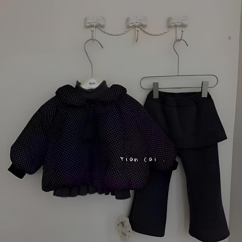 韩国童装2025洋气波点系冬装中小女童翻领棉衣女宝宝加厚棉服外套