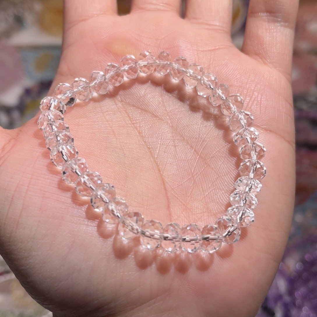 水晶手链未镶嵌白水晶算盘珠钻切单圈