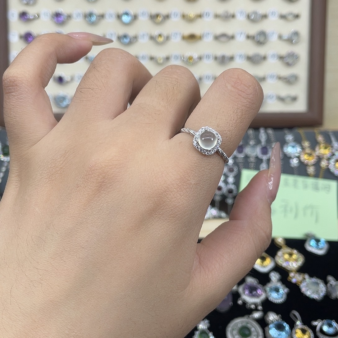 岫玉银S925镶嵌戒指