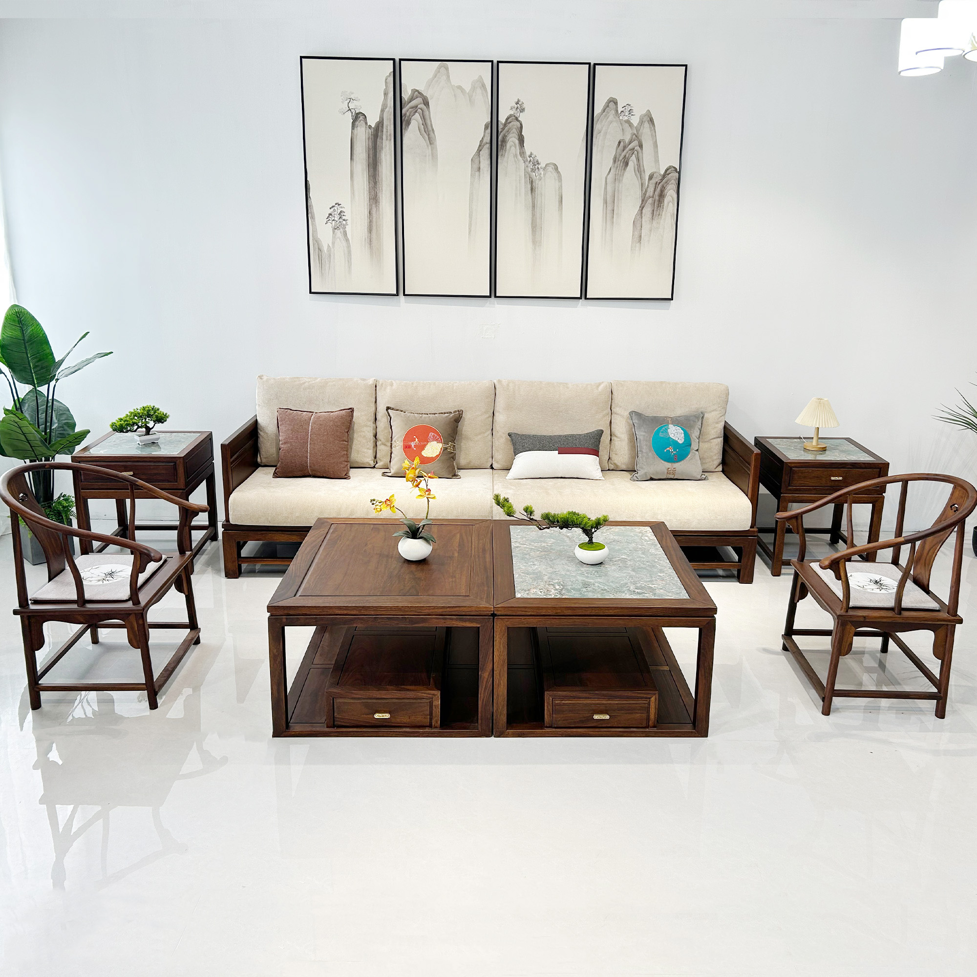 全原木SY811直排沙发 新中式全实木全榫卯贵妃转角沙发简约客厅