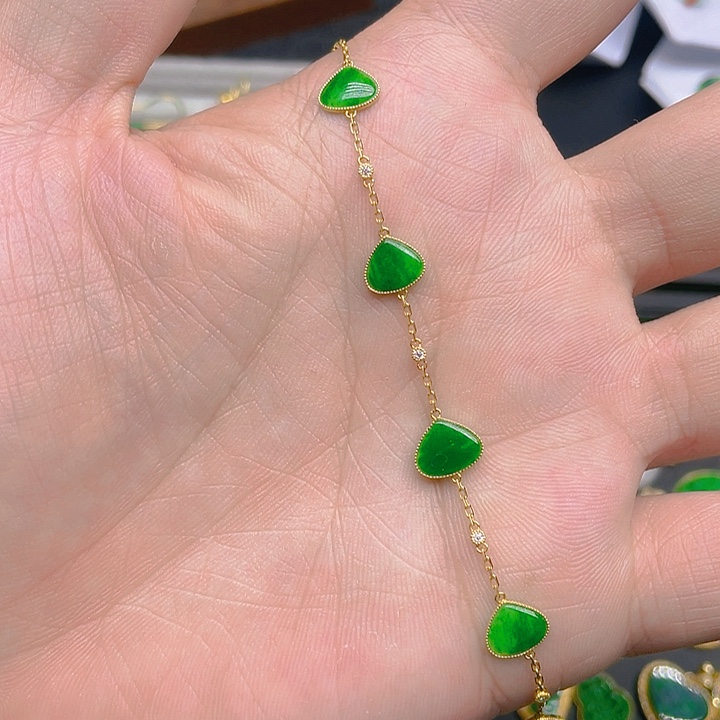 翡翠手链18K金镶嵌天然翡翠